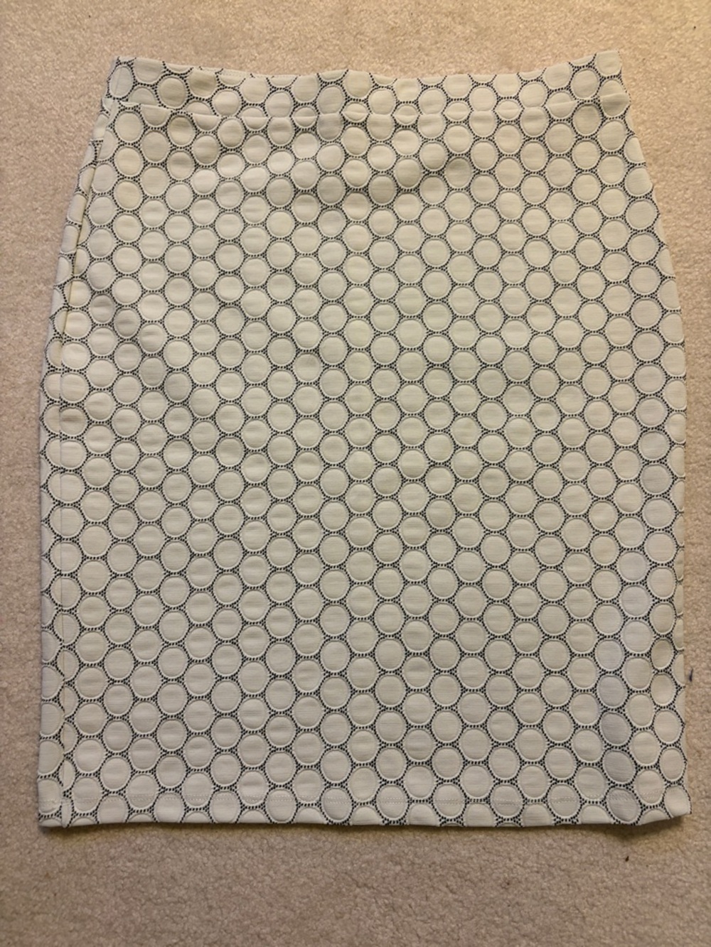 Leota Cream Pencil Skirt with Navy Circle Texture